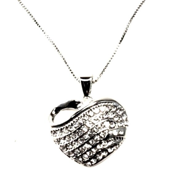 Swarovski Element Heart-Shaped Crystal Pendant Necklace, Sterling Silver Overlay - Picture 4 of 13
